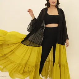 Swadeshi Shringaar Colourblocked Longline Open Front Shrug-10