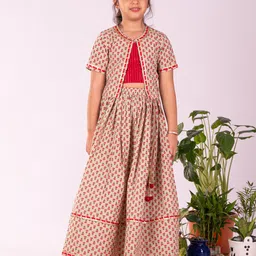 VASTRAMAY Girls Printed Ready to Wear Lehenga & Choli With Jacket-picture-16