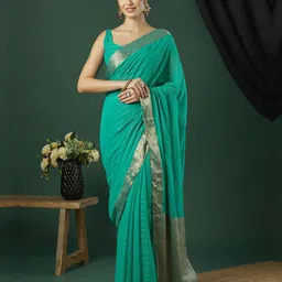 HERE&NOW Women Striped Woven Design Zari Pure Chiffon Saree-picture-6