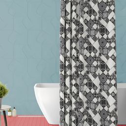 ArtzFolio Off White & Grey Printed Waterproof Shower Curtain-9