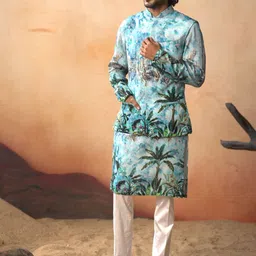 HILO DESIGN Men Tropical Printed Regular Kurta with Trousers-image-51