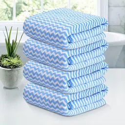 Kuber Industries Blue & White 4 Pieces Printed Microfiber 280 GSM Bath Towels-99