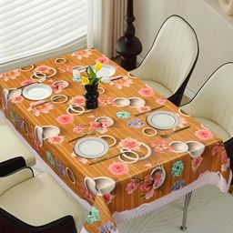 Dakshya Industries Brown Geometric Printed Waterproof Plastic 6-Seater Table Cover-image-90