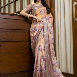 DIVASTRI Floral Zari Linen Blend Ready to Wear Saree-9
