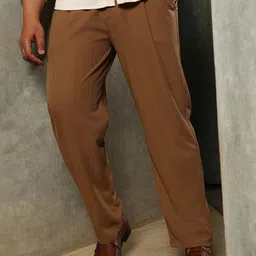 Instafab Plus Men Textured Relaxed Trousers-image-56