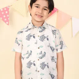 Fabindia Boys Abstract Printed Spread Collar Short Sleeves Cotton Shirt-image-19