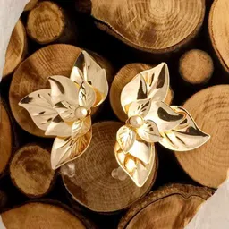 FIMBUL Gold-Plated Textured Leaf Shaped Studs-image-77