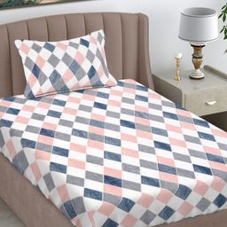 Myntra Elegant Homes Pink & White Geometric Single Bedsheet with 1 Pillow Covers-picture-21