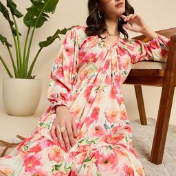 ANJIR Women Floral Printed Puff Sleeve Crepe Fit & Flare Mini Dress-image-18