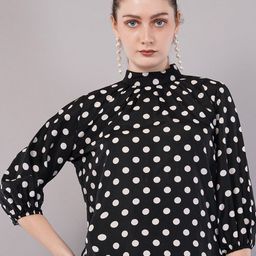 FLY STITCH Polka Dot Print Puff Sleeve Top-image-41