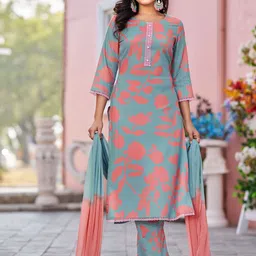 Moda Rapido Floral Printed Round NeckStraight Kurta With Trouser & Dupatta-image-88