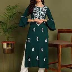 Kapad Dwar Women Ethnic Motifs Embroidered Flared Sleeves Thread Work Kurta-picture-10