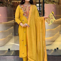 KALINI Women Ethnic Motifs Embroidered Regular Thread Work Kurta with Palazzos & Dupatta-picture-48