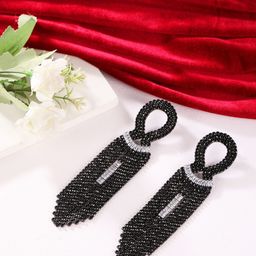 StyleCast Brass-Plated Rhinestone Studded Tasselled Contemporary Drop Earrings-image-66