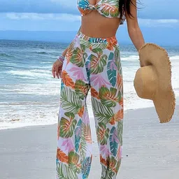 Plus Curvves Tropical Printed Top Brief & Trouser Swimwear Cover Up Set-picture-27