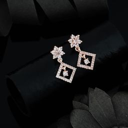 Wynona Brass-Plated Cubic Zirconia Contemporary Drop Earrings-17