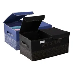 Aura Navy Blue & Black 2 Pieces Printed Double Lid Large 2 Compartment Wardrobe Organizers-44