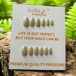 Indie Nails Set Of 12 Press On Nails With Application Care Kit - White Tinkerbell Chrome-29