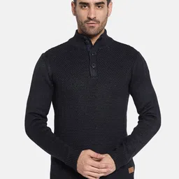 METTLE Men Self Design Mock Collar Sweater-picture-13