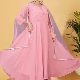 GRISHU COLLECTION Round Neck A-Line Kurta with Trousers & Dupatta image 3