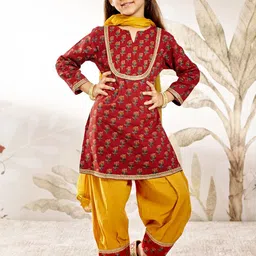 VASTRAMAY Girls Ethnic Motifs Printed Pure Cotton Kurta with Patiala & Dupatta-picture-29