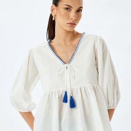 Koton Women Tie-Up Neck Puff Sleeve Cotton Top-picture-14