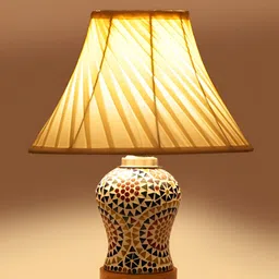 Devansh Off White Wood Traditional Frusturical Shaped Table Lamp image 2