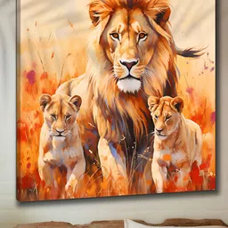 Livin'luxe Orange & Beige Lion Printed Canvas Wall Painting-image-6