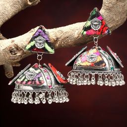 Moedbuille Silver-Plated Crystals Studded and Beaded Dome Shaped Jhumkas-18