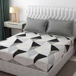 KIDS WONDERS White & Black Geometric Microfiber 300TC Double King Bedsheet Set-2.74mx2.74m-image-61