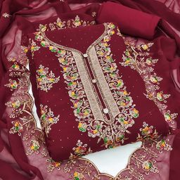ICCHIT FAL Embroidered Silk Georgette Unstitched Dress Material-image-53