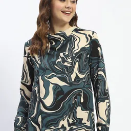 Madame Women Abstract Printed Round Neck Top-image-57