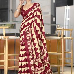 Suha Maroon Pure Cotton Printed Block Print Sarees-picture-8