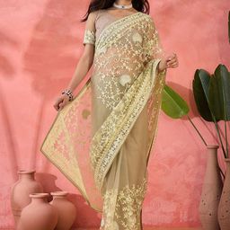 Sangria Floral Embroidered Saree With Blouse Piece-image-34