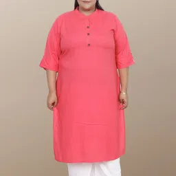 myplusfashion Plus Size Mandarin Collar Straight Kurta-20