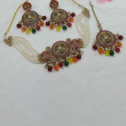 AASHISH IMITATION Gold-Plated American Diamond-Studded & Beaded Jewellery Set-33