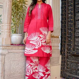 INDYES Emblishhed Mandarin Collar Tunic With Palazzos Co-Ords-image-48