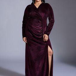20Dresses Women Plus Size V Neck Long Sleeves Velvet Maxi Dress-picture-49