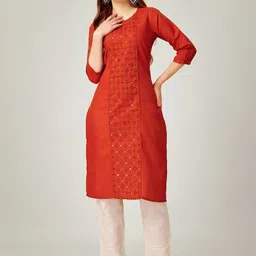 JULEE Women Geometric Embroidered Regular Thread Work Kurta with Trousers-17