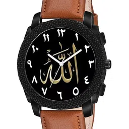 CSAMON Men Embellished Dial & Leather Straps Analogue Watch C1004BLK Islamic NUM07 TAN-image-90