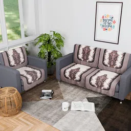 Myntra Elegant Homes Cream & White 6 Pieces Printed Polyester Sofa Cover-picture-30