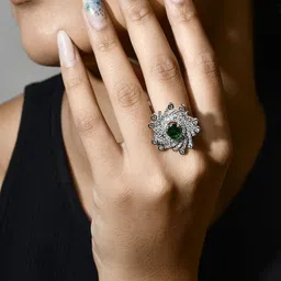 voylla VoyllaRhodium-Plated AD Stone-Studded Adjustable Finger Ring-picture-6