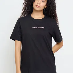 Mast & Harbour Women Typography Printed Round Neck Cotton Relaxed Fit T-shirt-picture-1