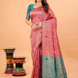 KALINI Floral Woven Design Zari Silk Cotton Kanjeevaram Saree With Blouse Piece-picture-31