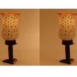 SOMIL Multicoloured Set Of 2 Printed Glass Cylindrical Shaped Table Lamp-picture-24