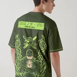 Crazymonk Zoro X King Of Hell Printed Drop-Shoulder Sleeves Oversized Cotton T-shirt-image-40