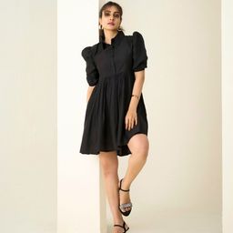 DressBerry Puff Sleeves Fit & Flare Dress-image-82