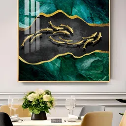 THE NEXT DECOR Gold & Black Abstract Allure Glass Finish Square Wall Art-image-25