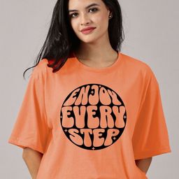 Rodzen Women Typography Printed Round Neck Oversized T-shirt-image-19