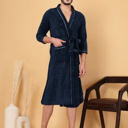FABINALIV Men Blue Cotton Bath Robe-58